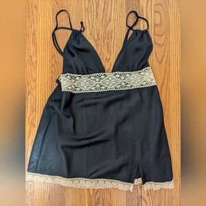 Victoria's Secret Black Chemise with Cream Lace
